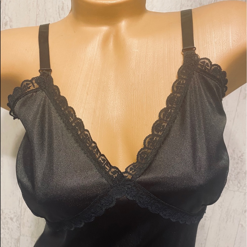 Vintage full dress slip or Chemise Black 36 w ILGWA seal USA made Retro Nylon